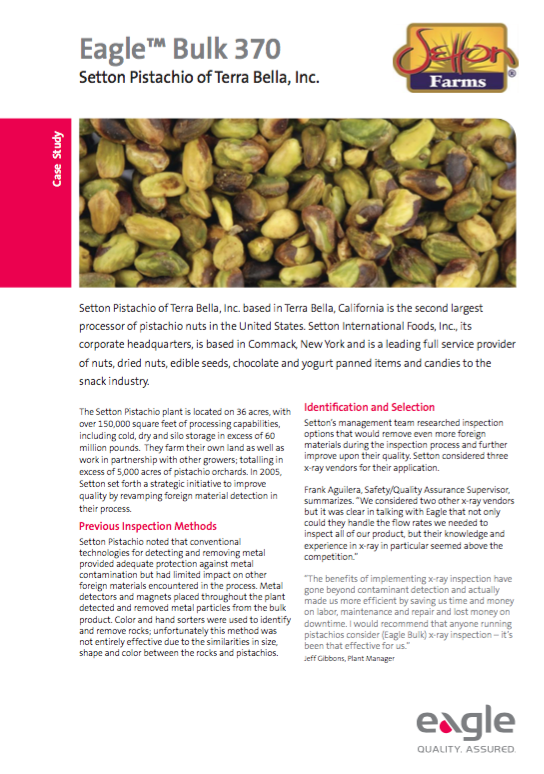 Setton Pistachio: Product Inspection Maximizes Production Line Efficiency